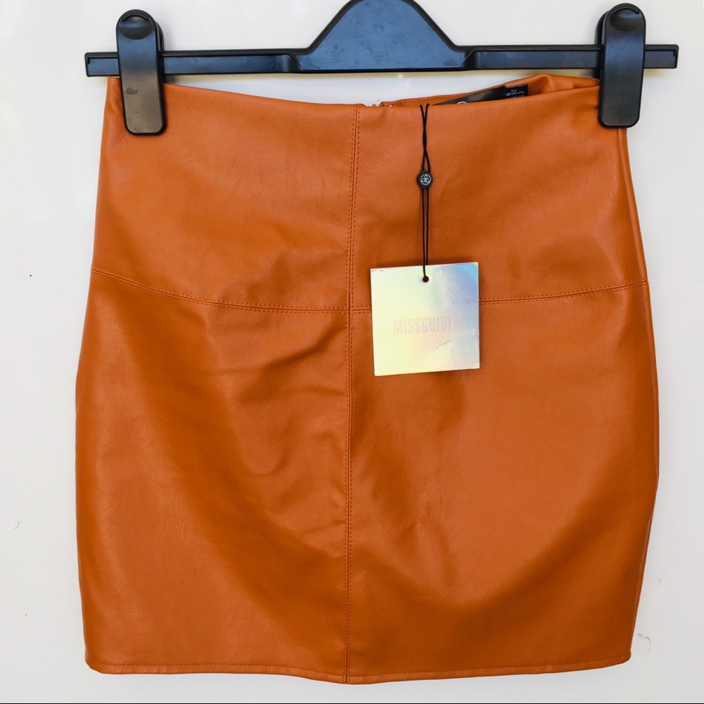 Misguided Orange Faux Leather Mini Skirt